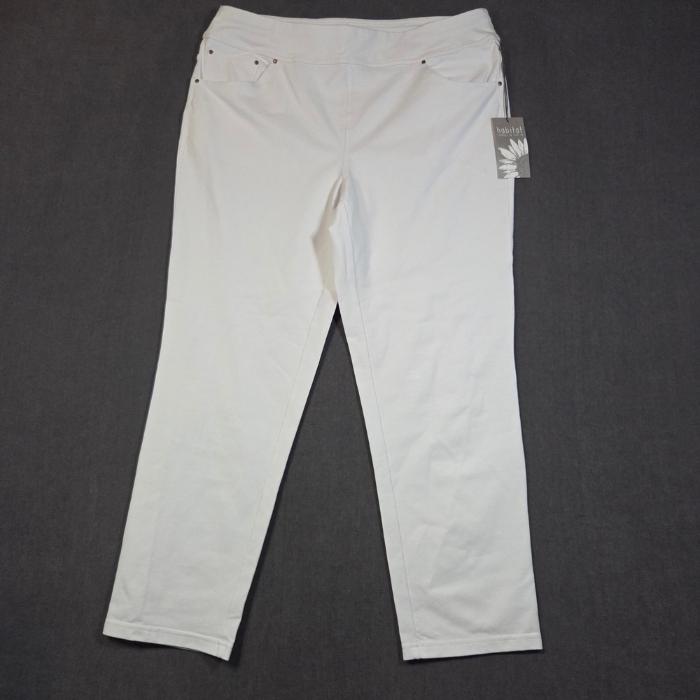 Habitat Pull On Pants Womens Large White Cotton Spandex Straight Leg 31569
